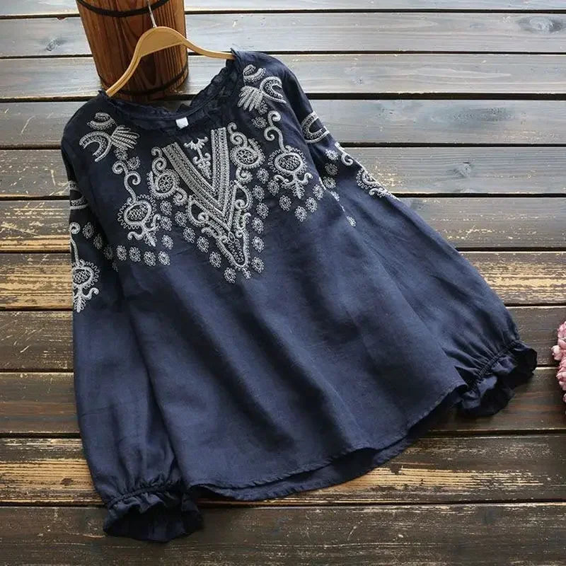 Women's Vintage Embroidered Ruffle Blouse