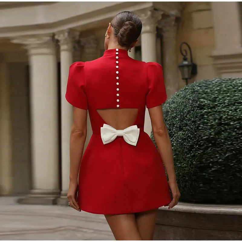 Backless Puff Sleeve Mini Dress