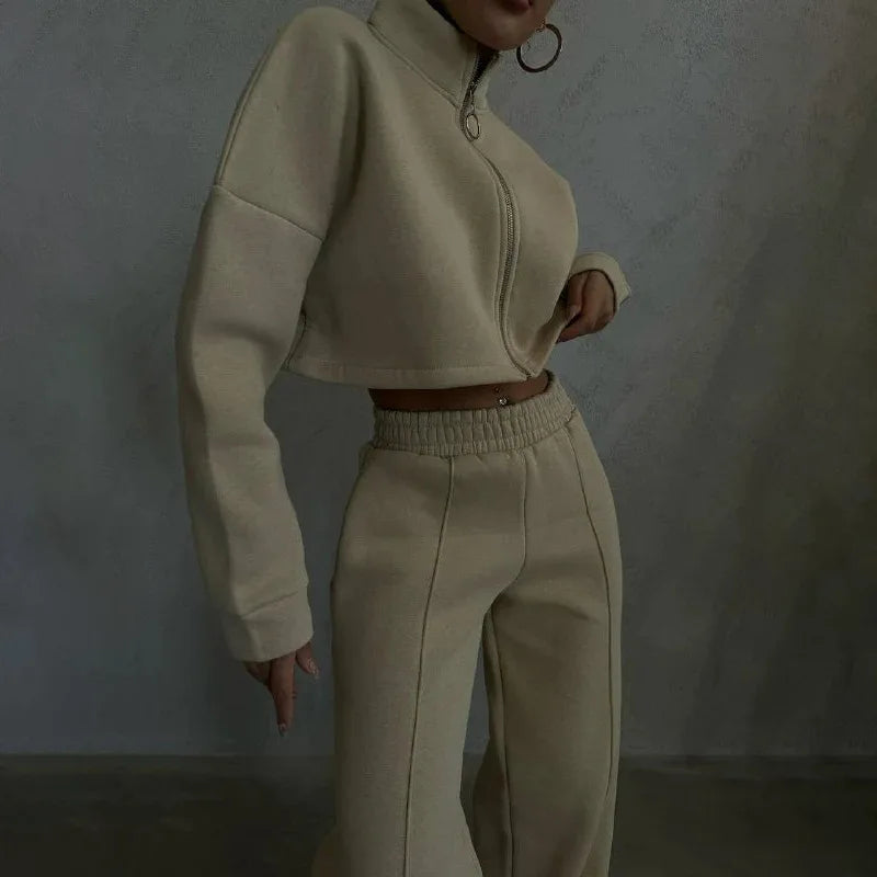 Women's Casual Long-Sleeve Hoodie and Belted Trousers Set