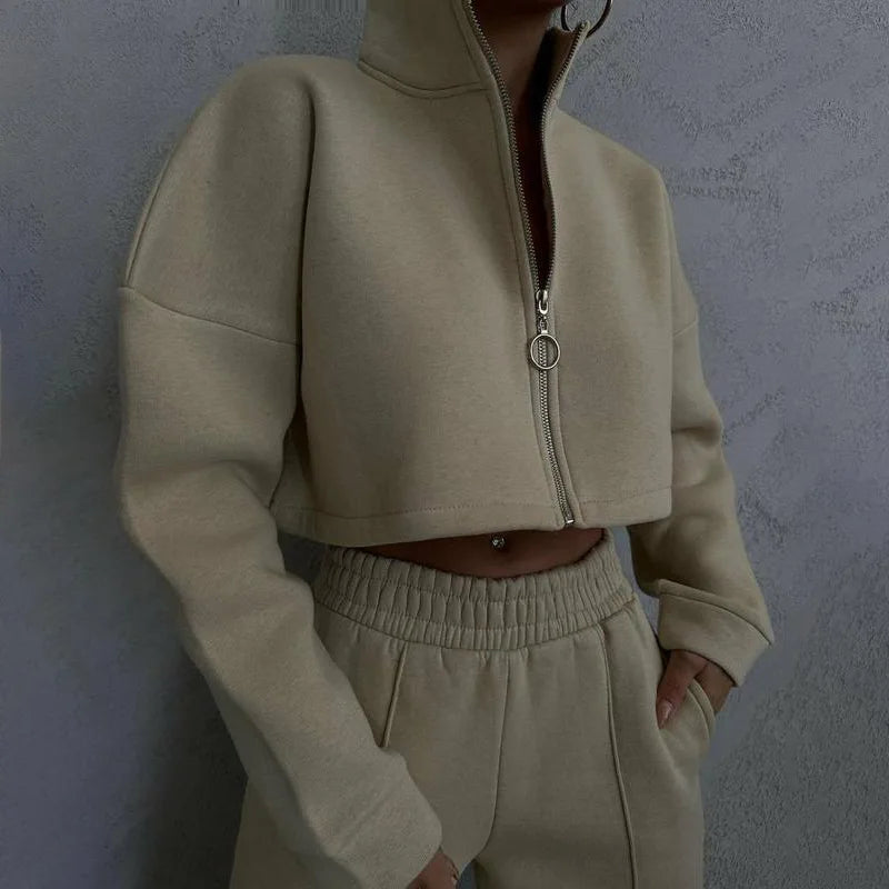 Women's Casual Long-Sleeve Hoodie and Belted Trousers Set