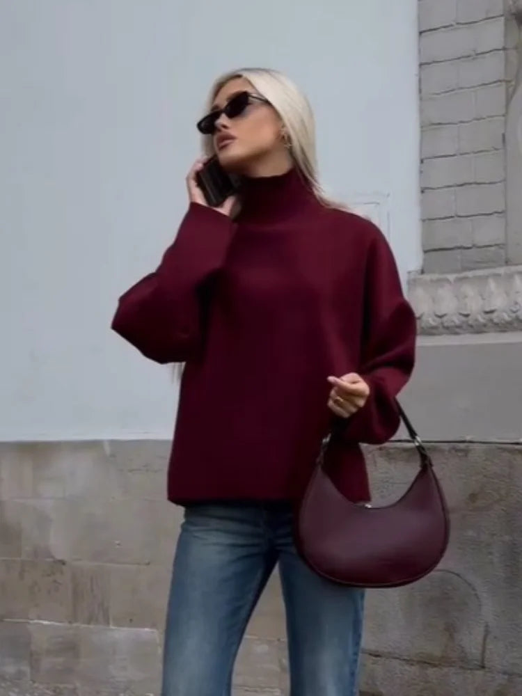 Elegant Burgundy  Pullover Sweater ﻿for Women