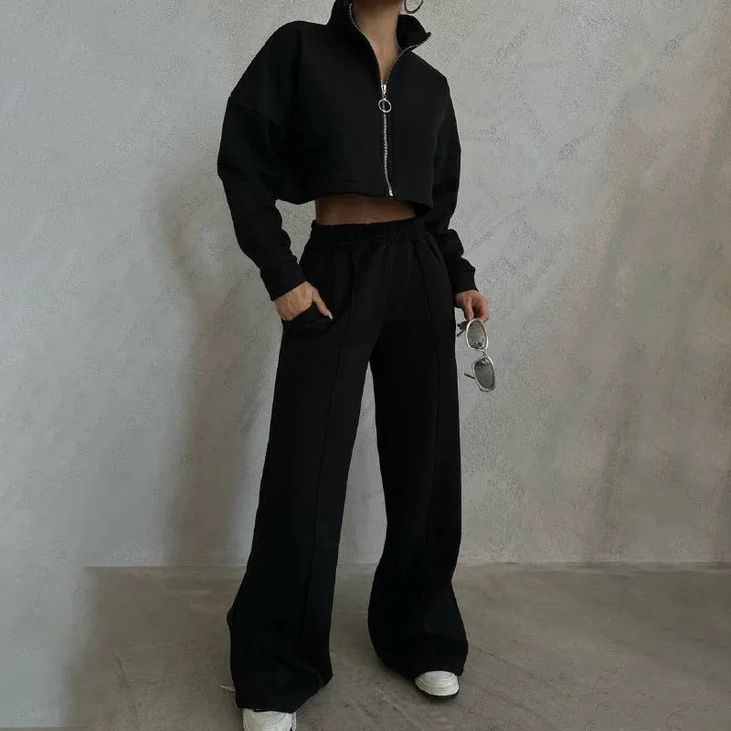 Women's Casual Long-Sleeve Hoodie and Belted Trousers Set