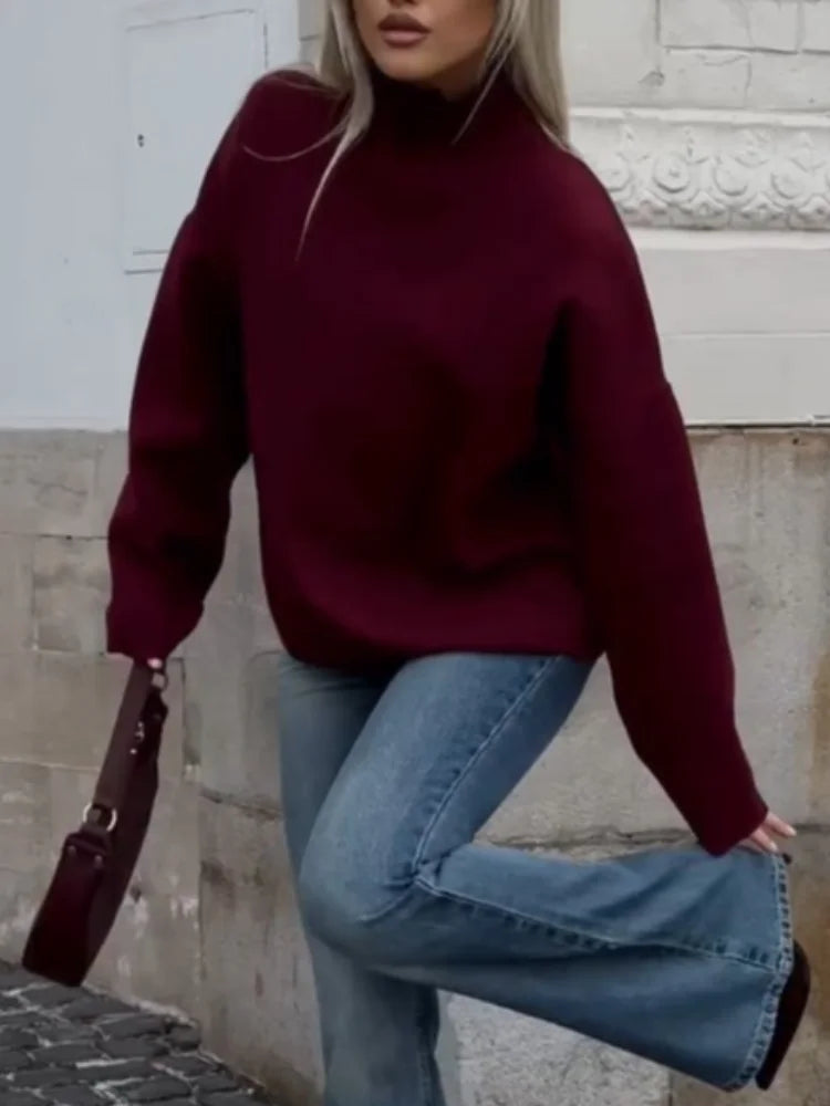 Elegant Burgundy  Pullover Sweater ﻿for Women