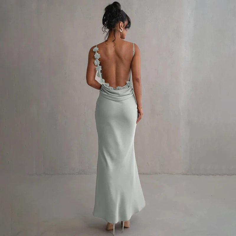 Elegant Floral Backless Maxi Dress