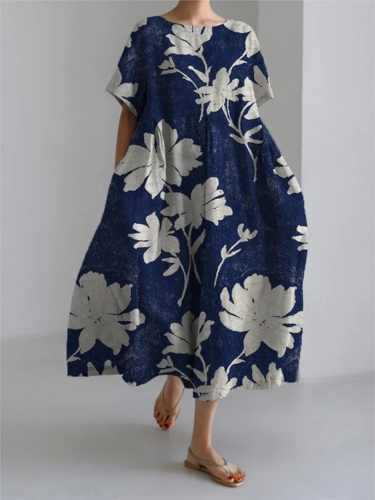 Women’s Flower Print Pocket Maxi Dress