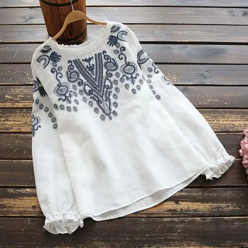 Women's Vintage Embroidered Ruffle Blouse