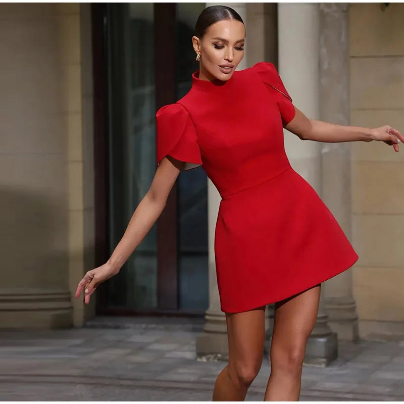 Backless Puff Sleeve Mini Dress